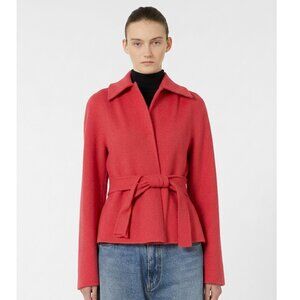 Max Mara Cucito A Mano Cashgora Wool Angora Belted Jacket Coral Sz 8